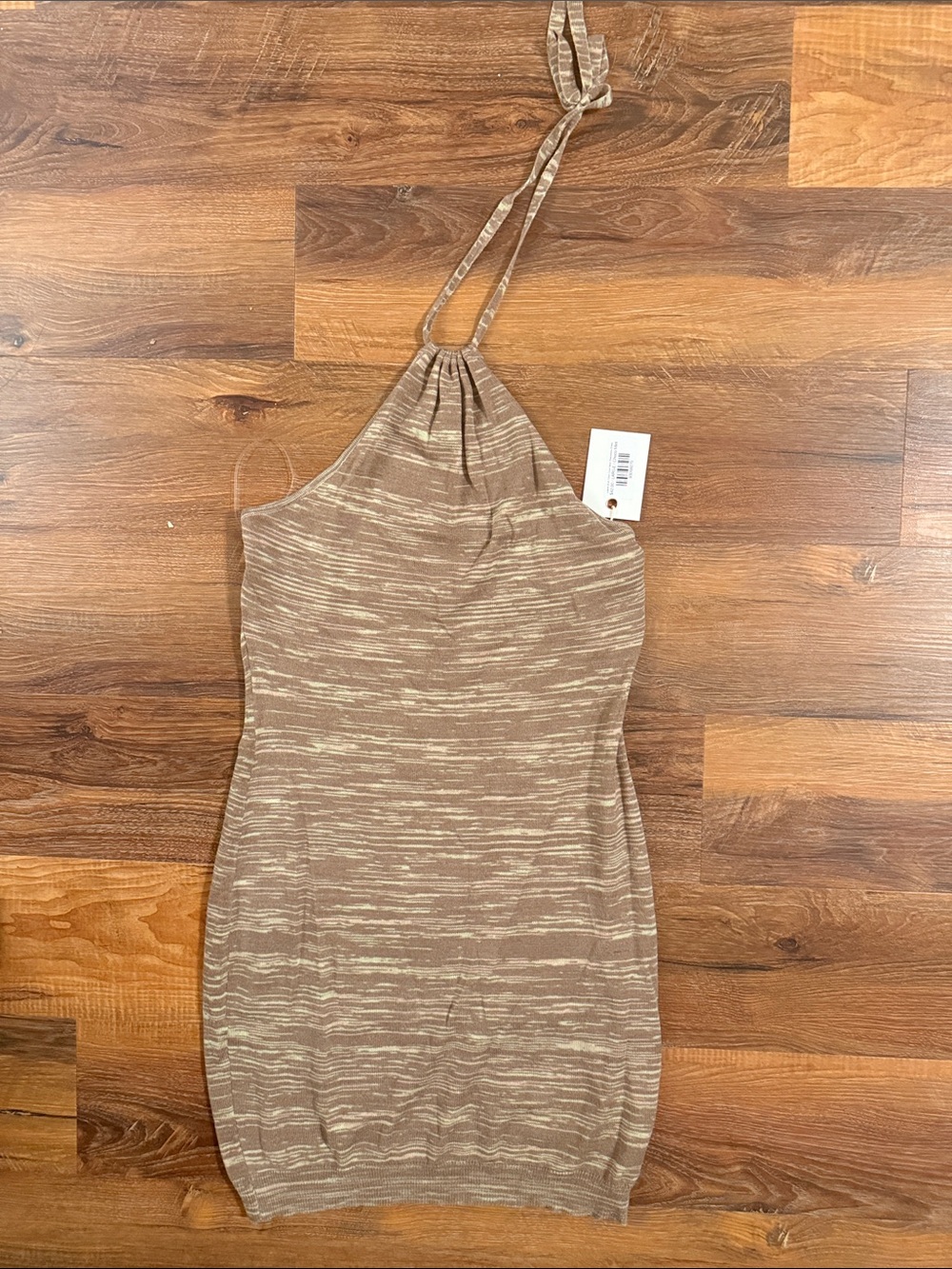 Blue Blush One-Shoulder Knit Bodycon Dress in Taupe and Cream